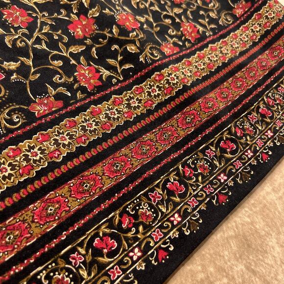 Vintage 90s Briggs Floral Rocaille Maxi Skirt Back Slit Black Red Whimsigoth - Picture 2 of 7